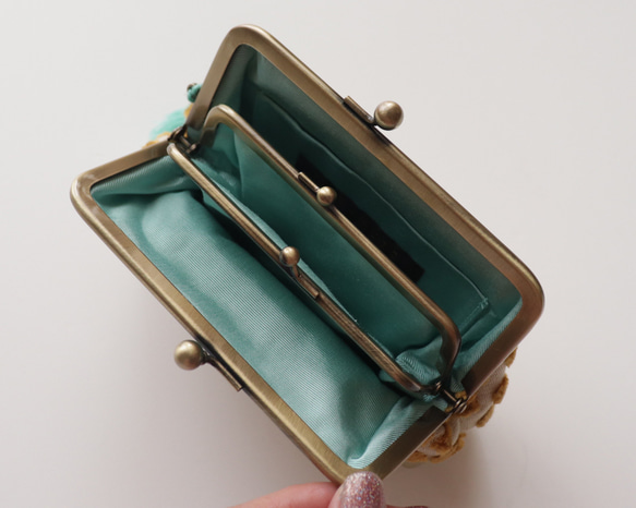 雪尼爾編織豹紋錢包迷你錢包/配件包米色 第5張的照片