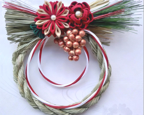 つまみ細工 しめ縄飾り 正月用 水引 小さめ しめ縄・しめ飾り アトリエ