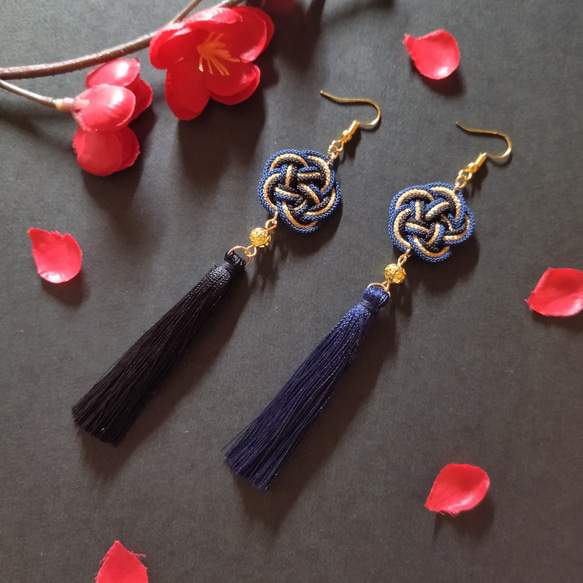 梅結びとタッセルのピアス(イヤリング)(色オーダー可)【梅【水引【卒業