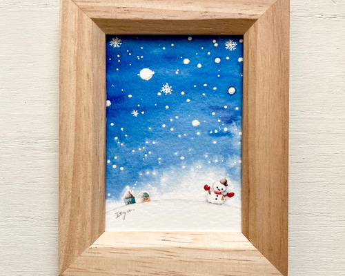 絵画 雪だるまとペンギン 2 A4サイズ 原画 額縁無し - メルカリ