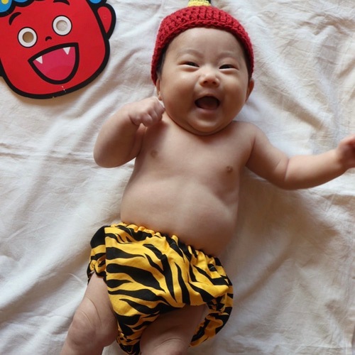 Sサイズ×ベビーブルマ 2way 節分 鬼のパンツ どんぐり帽子 セット