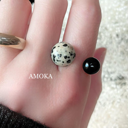 　　【大人可愛い】天然石フォークリング Dalmatian jasper×Black onyx フォークリング 11枚目の画像