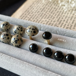 　　【大人可愛い】天然石フォークリング Dalmatian jasper×Black onyx フォークリング 7枚目の画像