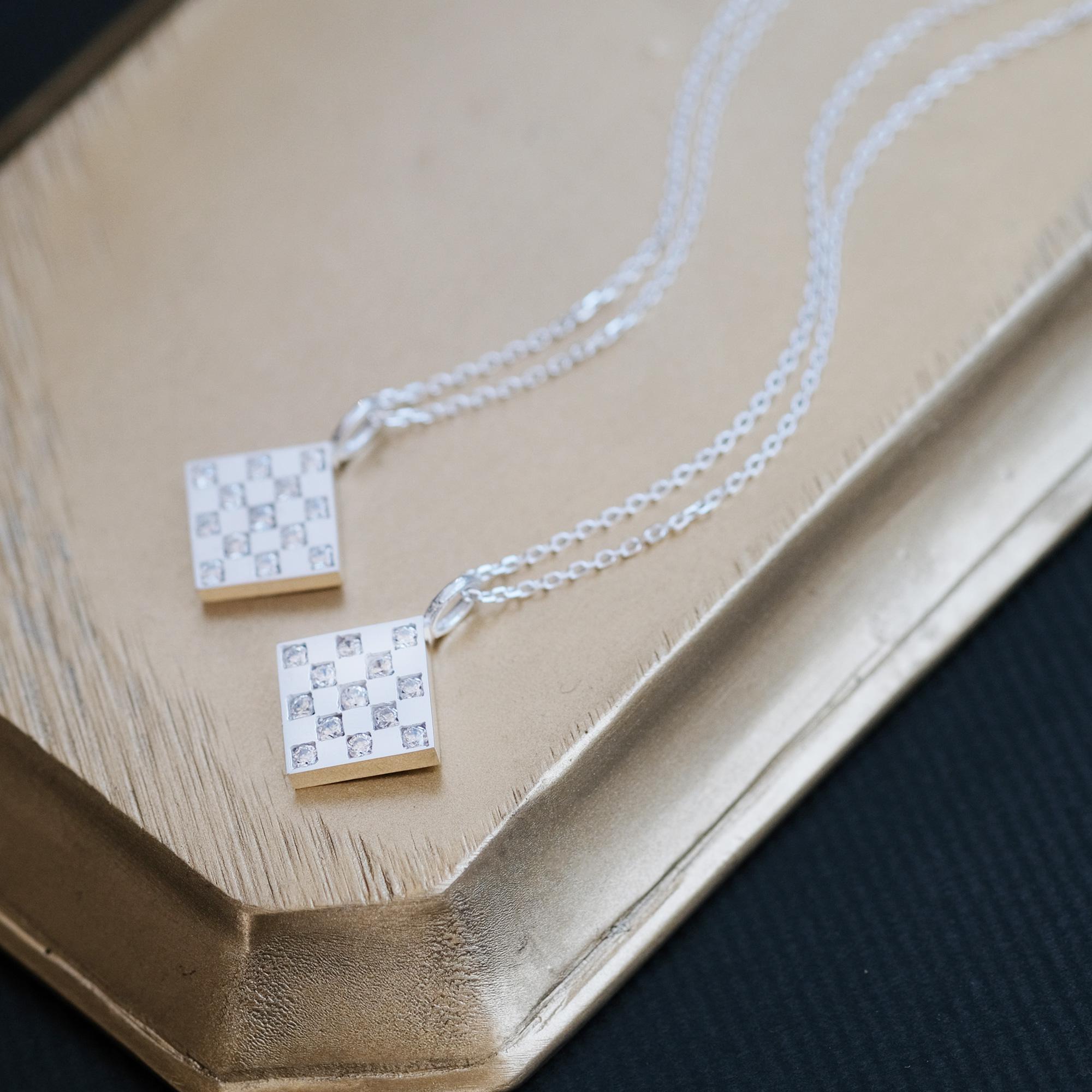 2コset) チェッカー ペア ネックレス シルバー925