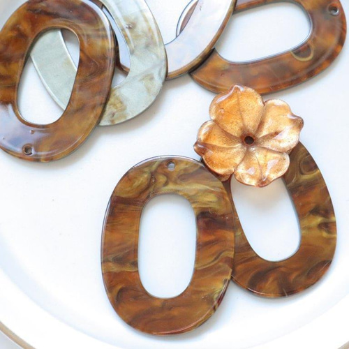 4個☆マーブルオーバル マーブルブラウン ハンドメイドパーツ アクリル 