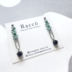 czech beads＋onyx pierce (グリーン)ステンレスピアス　ノンホールピアス変更可 3枚目の画像