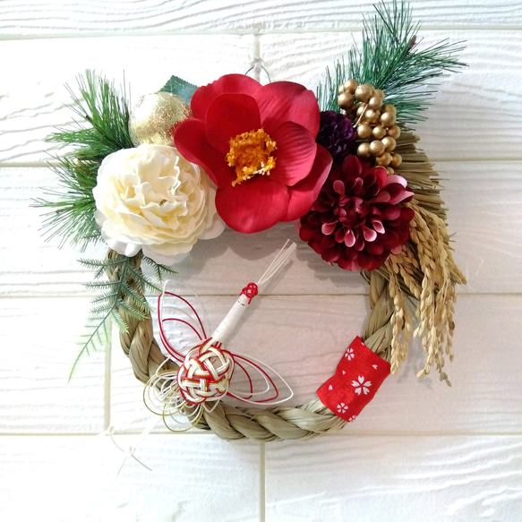 クリスマスリース　お正月にも　艶やか紅白リース クリスマスリースお正月にも艶やか紅白リース