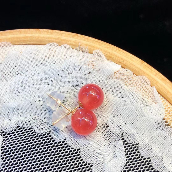 100％本物 天然無処理 氷種 インカローズ 丸玉ピアス k18 ピアス（スタッド アクセサリー
