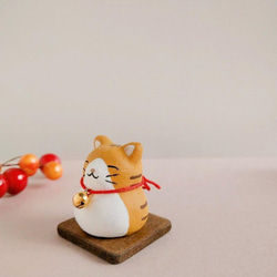 素焼きの“福猫だるま”　(茶トラ） 7枚目の画像