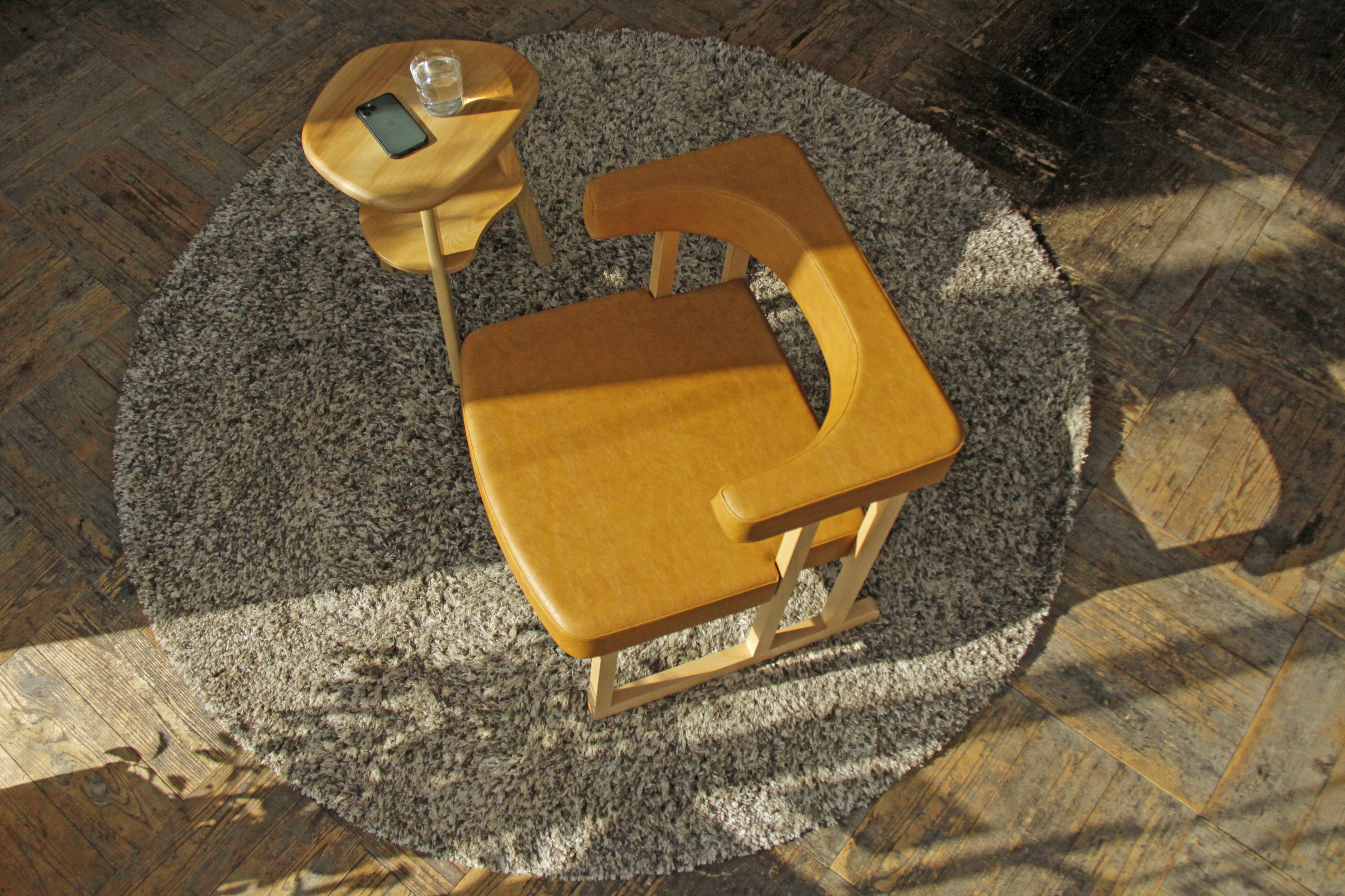 コ助ラウンジチェア（ナチュラル×合成皮革キャメル）