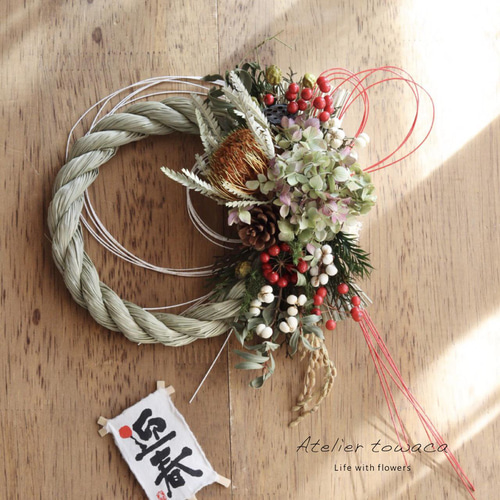 紫陽花とドライアンドラのボタニカルお正月飾り☆ドライフラワー