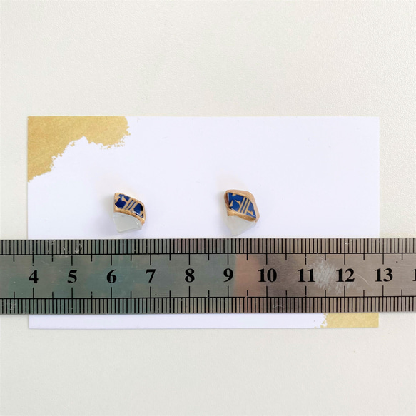 客製化有田燒陶器金繼耳環/白色月光石傳統工藝海軍藍小尺寸 第7張的照片