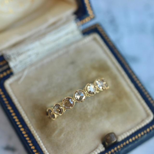 Mei jewelry K18YG ブラウンダイヤ　ローズカット　リング ローズカットブラウンダイヤモンド ハーフエタニティ 7石0.7ct 4本爪