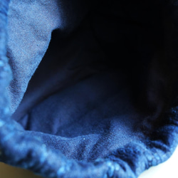 うしじま縫製　|　武州正藍染　巾着バッグ　大（内側　仕切り無）　二重刺子　濃紺　ダイヤ柄   うしじま縫製　|　武州正藍 2枚目の画像