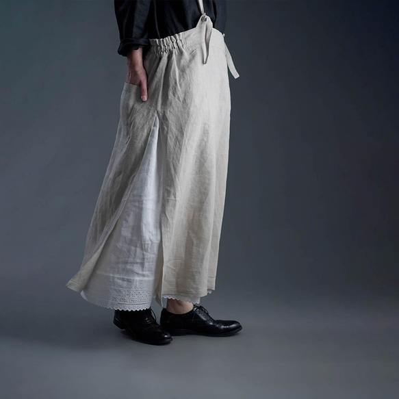 【wafu】Linen Skirt レーススカート / 白色 p002c-wht1 5枚目の画像