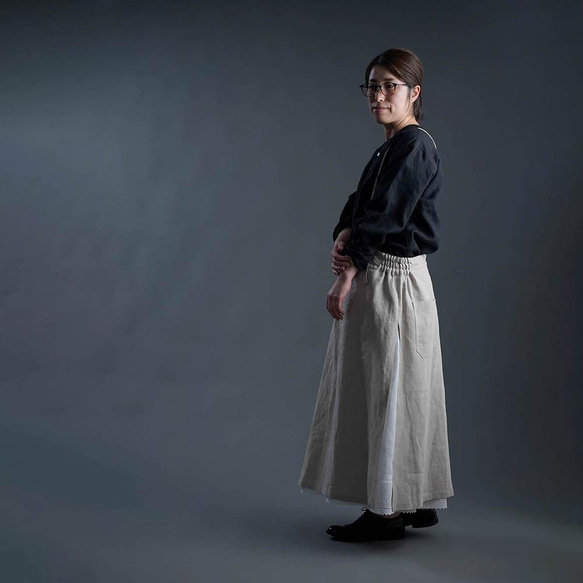 【wafu】Linen Skirt レーススカート / 白色 p002c-wht1 6枚目の画像