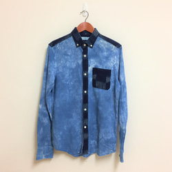 &lt;Tsumugi Lab&gt; 樣品銷售 Bingo Fushiori x Chita 棉質鈕扣襯衫，常規靛藍點染 第1張的照片