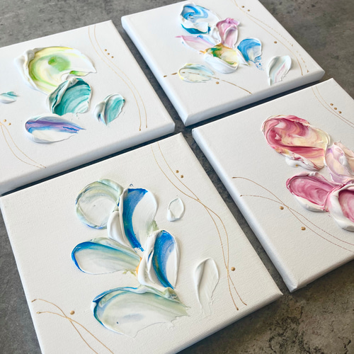4枚set 現代アート 花 テクスチャーアート モダン 絵画 抽象画 4枚set 現代アート 花 テクスチャーアート モダン 絵画 抽象画