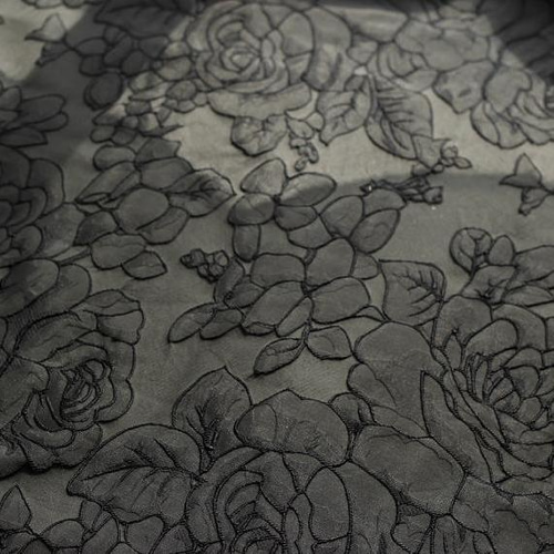 大きな黒い花柄　冬生地 レリーフ黒の花柄 ジャカード織りの生地 [2875] 生地 ruusu 通販