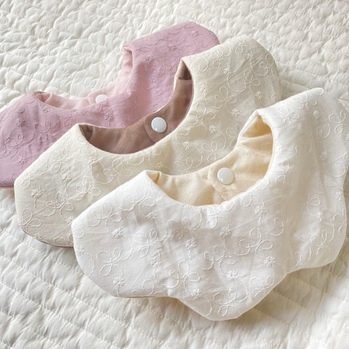 全3種 レース生地の360°ふわふわスタイ ダブルガーゼ リバーシブル