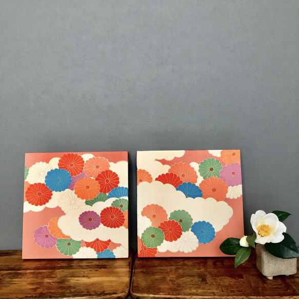 着物のファブリックパネル　桃色と菊花２（２枚セット） 正月飾り　　サスティナブル　SDGs 7枚目の画像