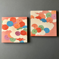 着物のファブリックパネル　桃色と菊花２（２枚セット） 正月飾り　　サスティナブル　SDGs 2枚目の画像