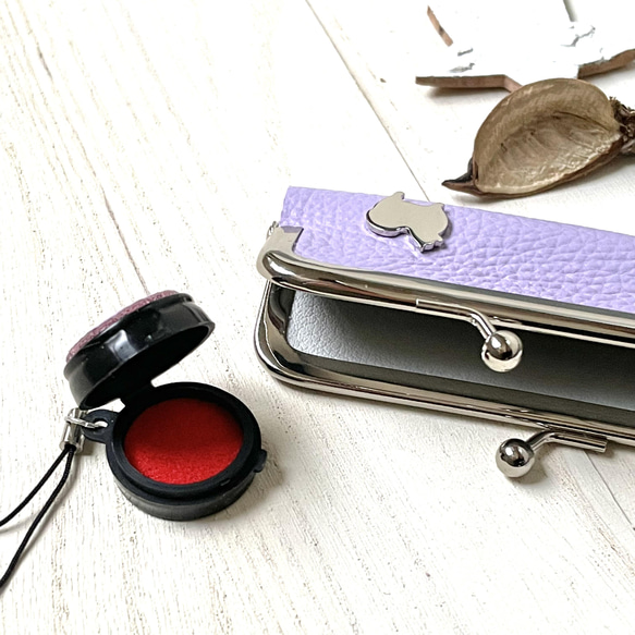 2wayコンパクトコインケース・印鑑ケース(ポメラニアン シルエットスタッズ)藤 4枚目の画像