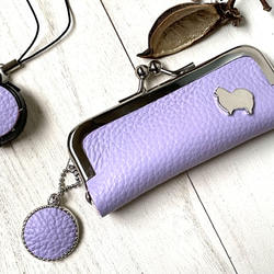 2wayコンパクトコインケース・印鑑ケース(ポメラニアン シルエットスタッズ)藤 2枚目の画像