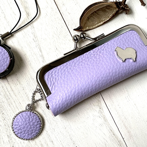 2wayコンパクトコインケース・印鑑ケース(ポメラニアン シルエットスタッズ)藤 2枚目の画像