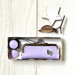 2wayコンパクトコインケース・印鑑ケース(ポメラニアン シルエットスタッズ)藤 3枚目の画像