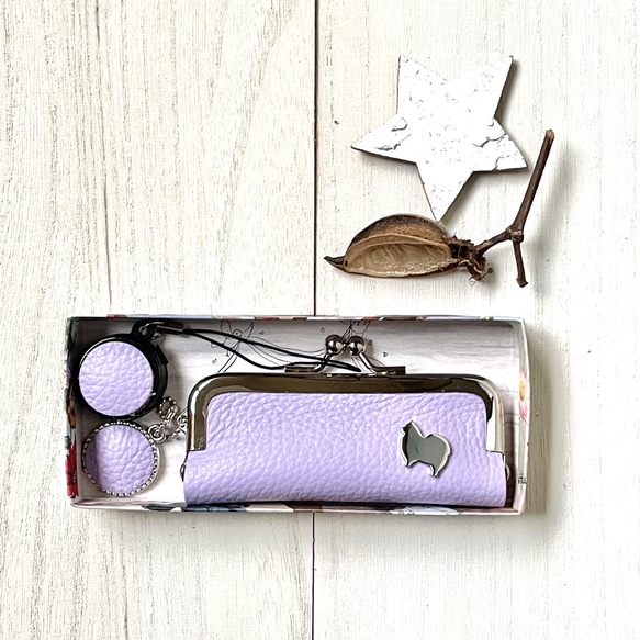 2wayコンパクトコインケース・印鑑ケース(ポメラニアン シルエットスタッズ)藤 3枚目の画像