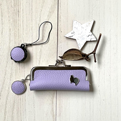 2wayコンパクトコインケース・印鑑ケース(ポメラニアン シルエットスタッズ)藤 1枚目の画像