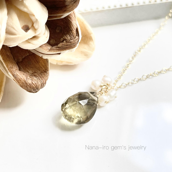 ＊1点もの＊14kgf lemonsmokyquartz necklace 6枚目の画像