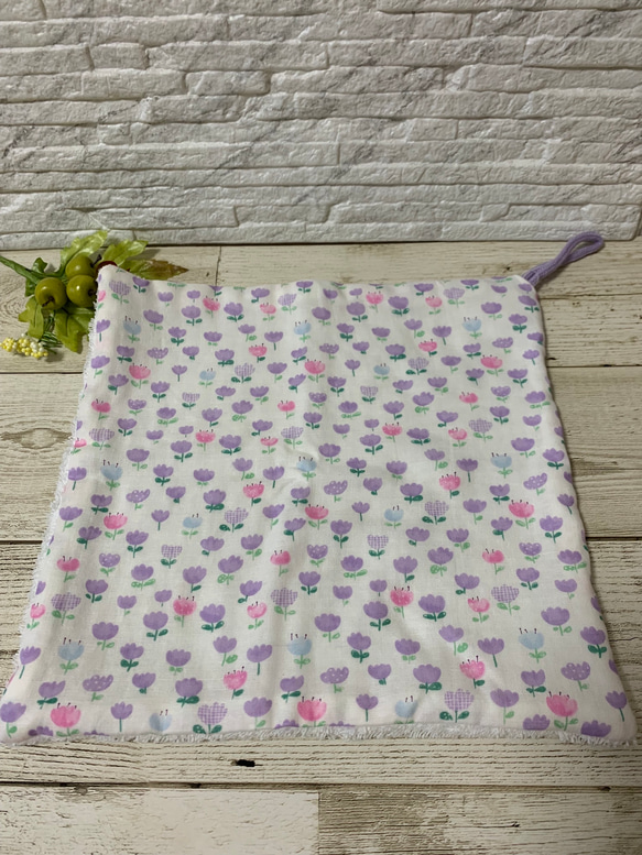 ループタオル☆枚数、色が選べる！お絵描きチューリップ3色展開！！パープル入荷 11枚目の画像