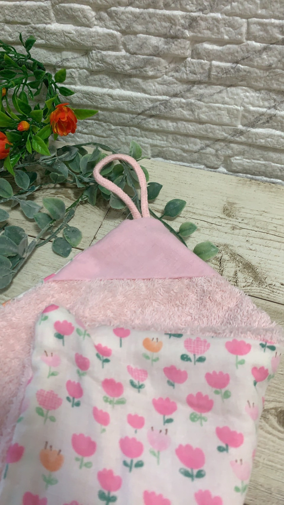 ループタオル☆枚数、色が選べる！お絵描きチューリップ3色展開！！パープル入荷 7枚目の画像