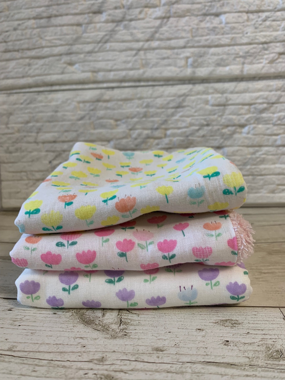 ループタオル☆枚数、色が選べる！お絵描きチューリップ3色展開！！パープル入荷 2枚目の画像