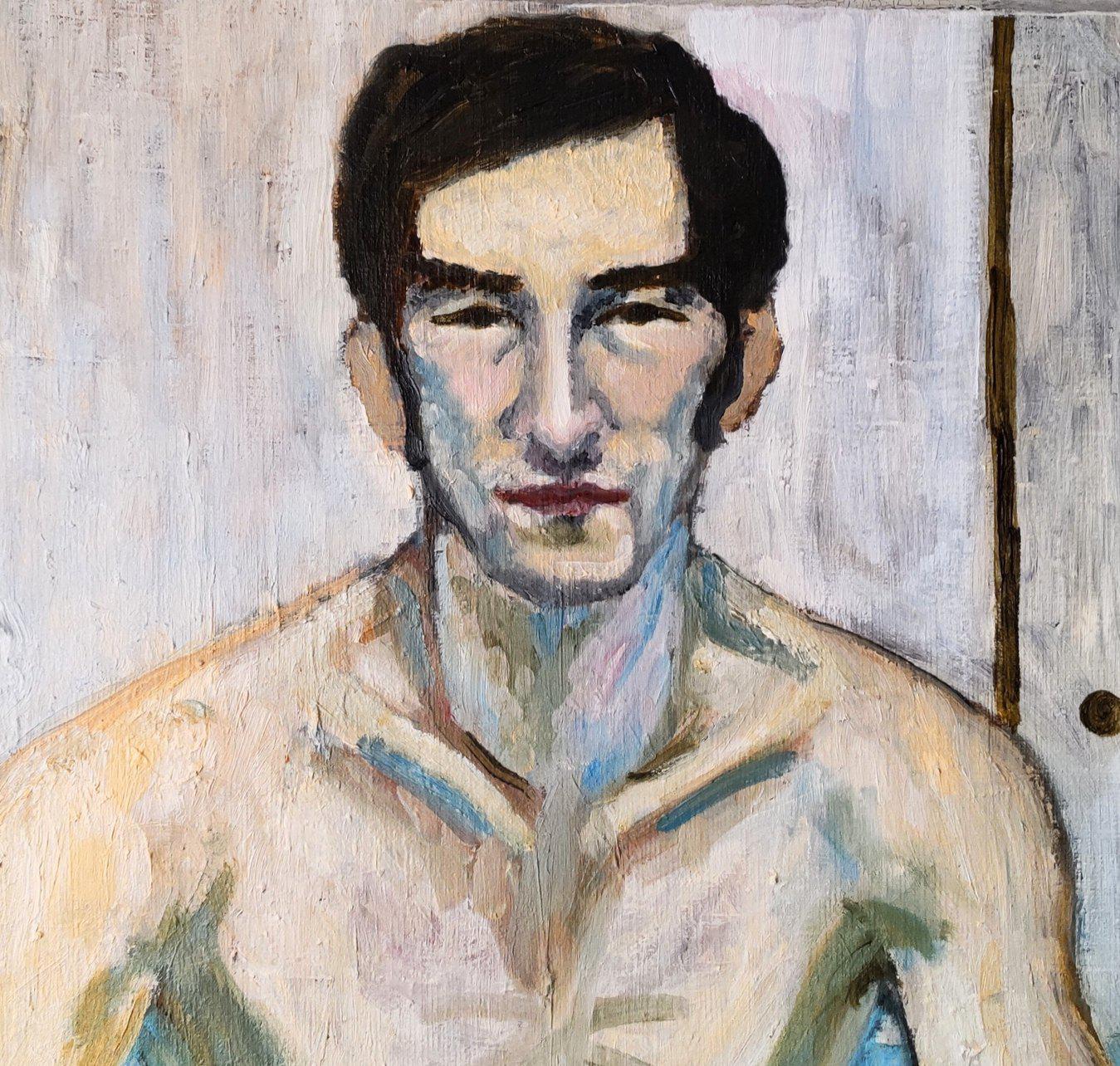 61×73㎝「台所に立つ男」F20・原画・油彩画 | かいがのみせ