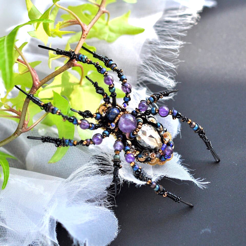 再販 アメジスト スパイダー ブローチ 蜘蛛 ブローチ rococo3511 通販