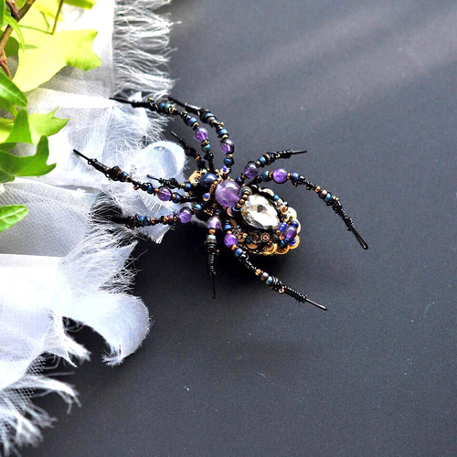 再販 アメジスト スパイダー ブローチ 蜘蛛 ブローチ rococo3511 通販