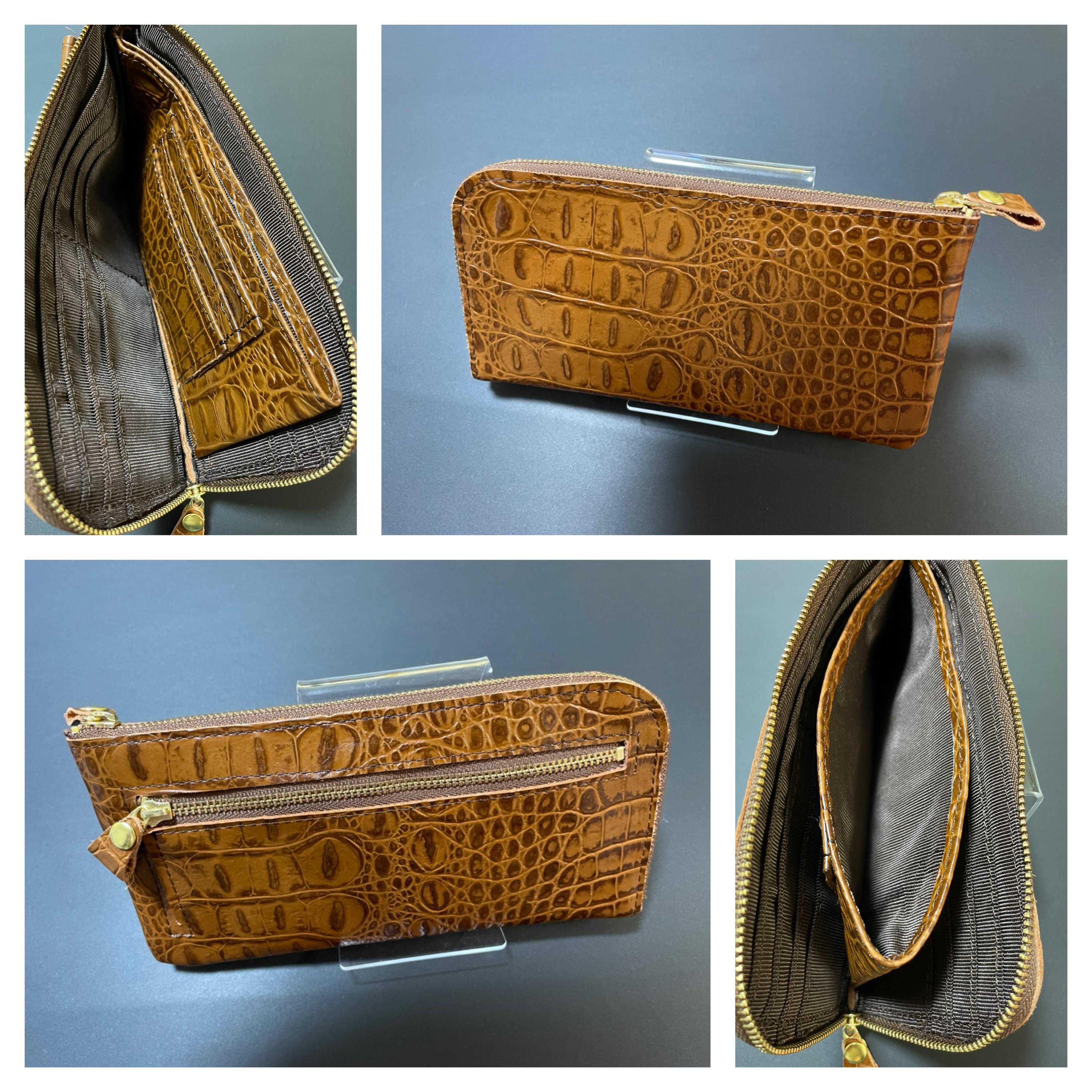 新品　本革クロコ型押し　キャメル(一点のみとなります)