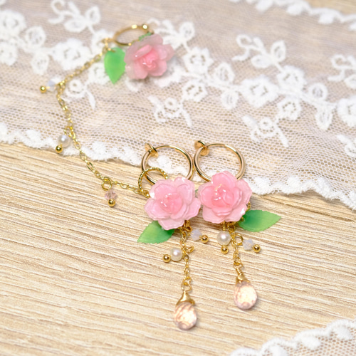 薔薇とローズクォーツのイヤリング/ピアス♥その純粋な笑顔のために
