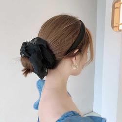 韓国ファッション　シンプルブラックシュシュ　ヘアアクセサリー　-7369 1枚目の画像