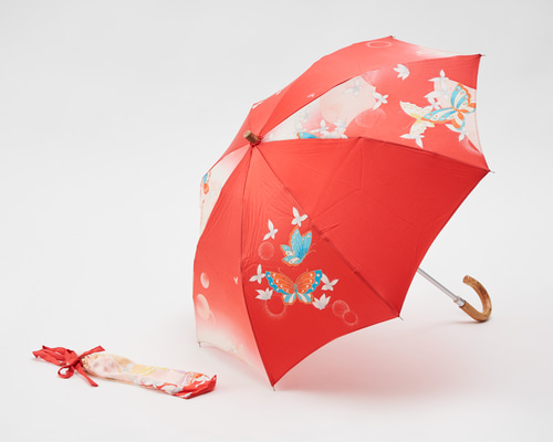 ハンドメイド 着物から作った日傘 朱夏 着物から生まれた日傘 春夏秋冬
