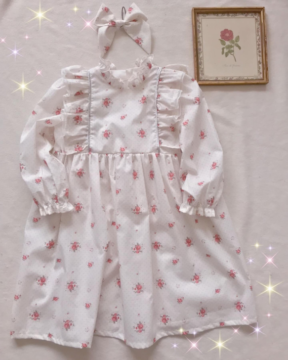 フランス生地のフリルドレス (スールフィギエファブリック) 80〜110  