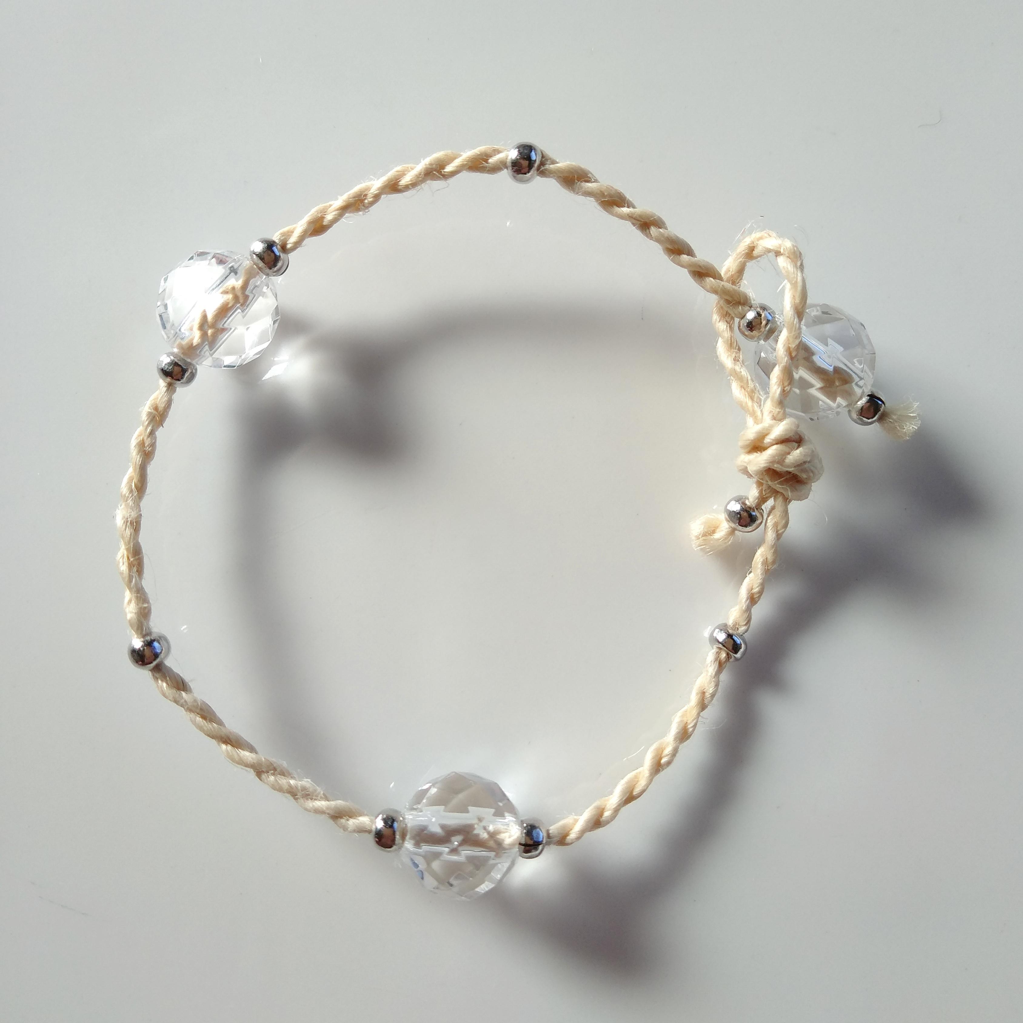 【Silver 925】水晶＆精麻◇六芒星ブレスレットミラーボール透明天然石お守り麻紐ヘンプ◇アンクレットメンズブレス可