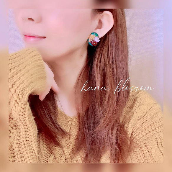 glass oval retro flower dolphinsea Earrings 8枚目の画像