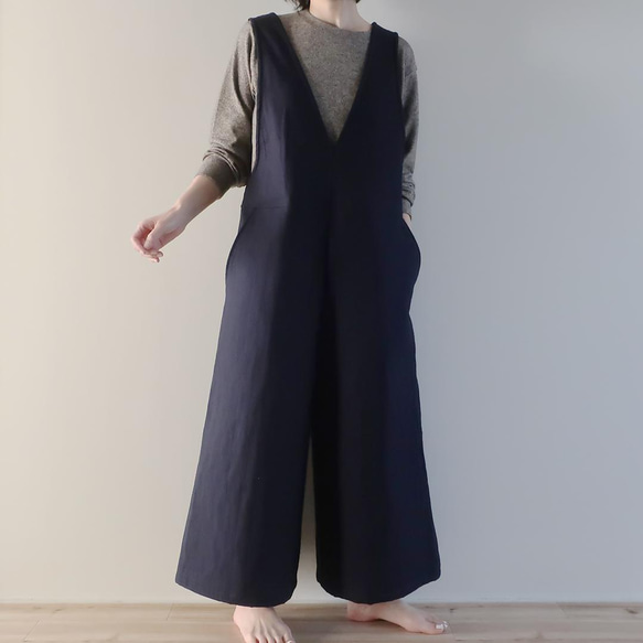 Silhouette shine❣️厚棉清爽背帶褲（自由/靛藍紋） 第12張的照片