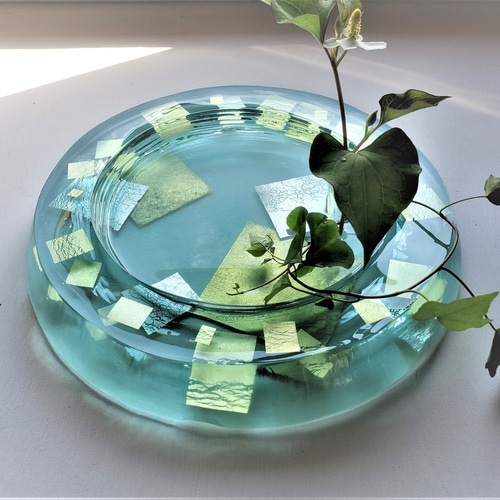 ガラス水盤 花器 積層銀澄散水盤 一輪挿し・花瓶・花器 スタジオ ガラス水盤 花器 積層銀澄散水盤 一輪挿し・花瓶・花器 スタジオ