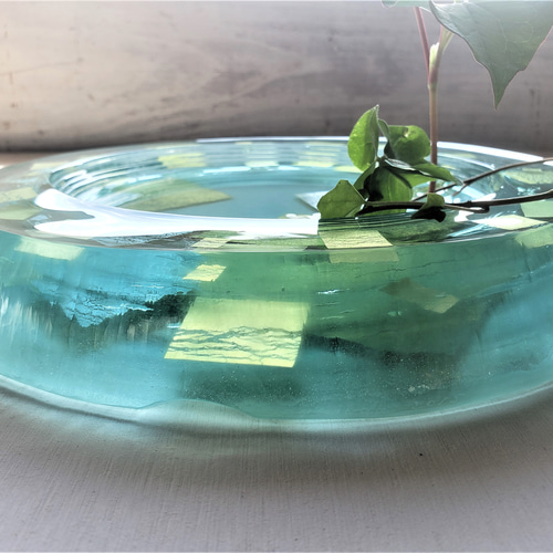 ガラス水盤 花器 積層銀澄散水盤 一輪挿し・花瓶・花器 スタジオ ガラス水盤 花器 積層銀澄散水盤 一輪挿し・花瓶・花器 スタジオ