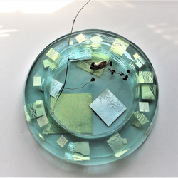 青色透明 ガラス丸水盤 花器 花入れ 綺麗です！ f79985-00.jpg